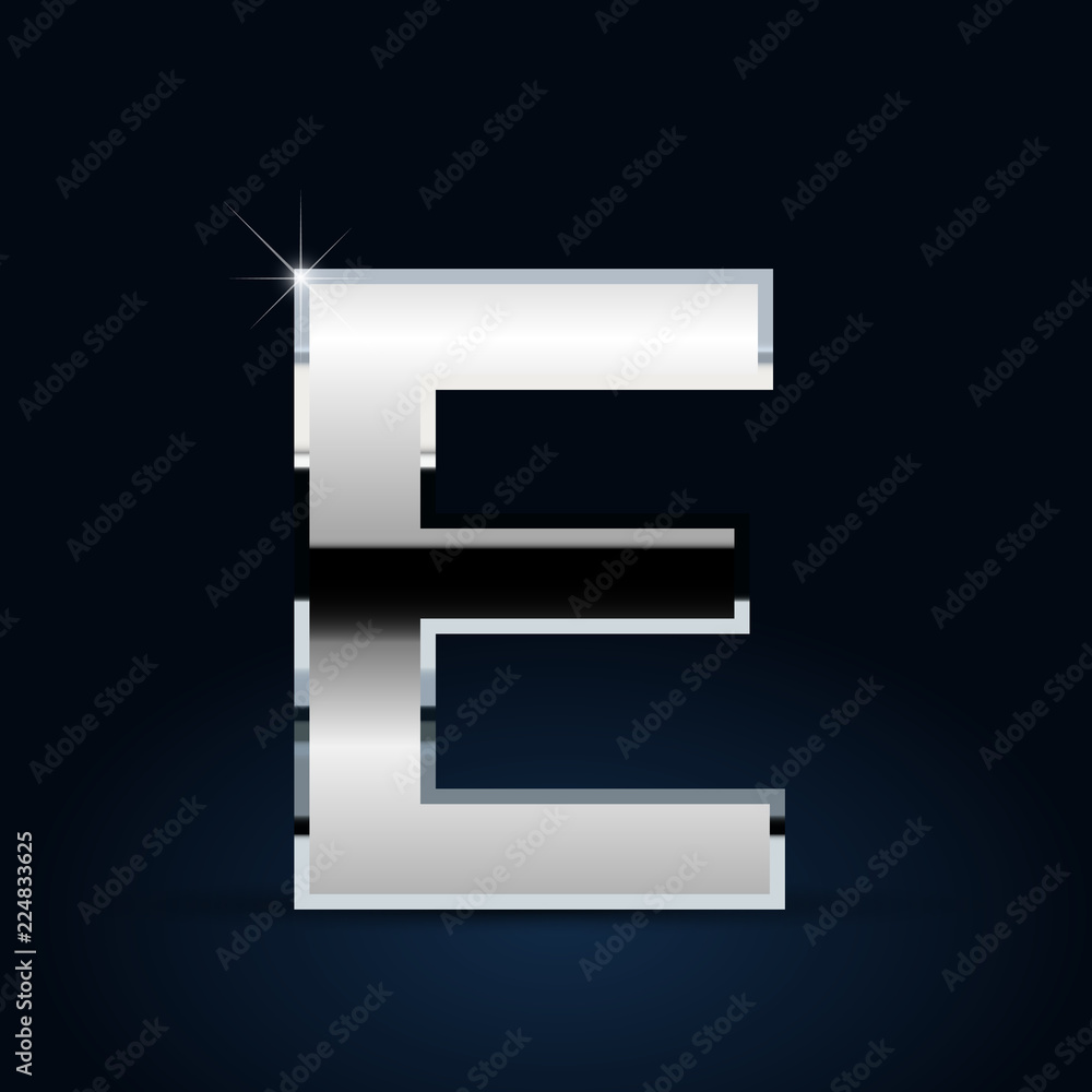 Chrome vector letter E uppercase isolated on black background Chrome vector letter E uppercase isolated on black background