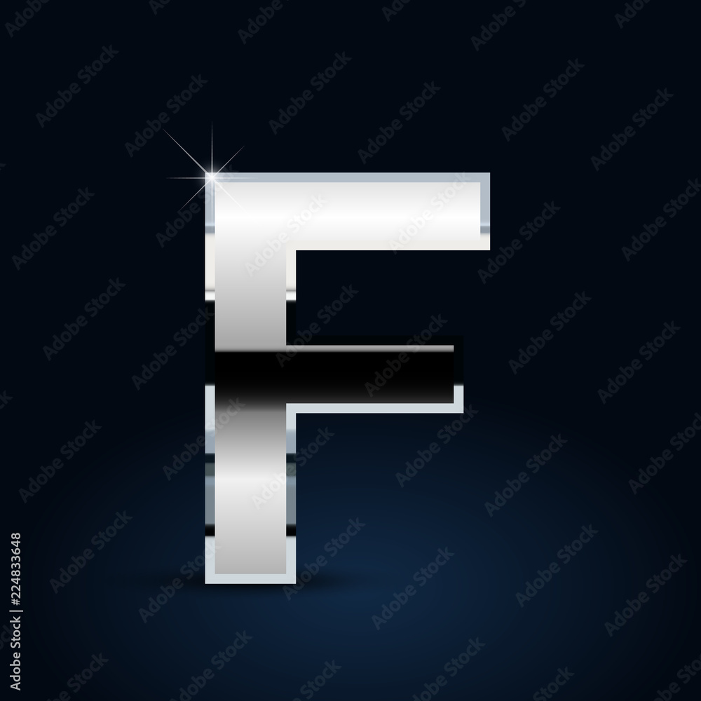 Chrome vector letter F uppercase isolated on black background Chrome vector letter F uppercase isolated on black background