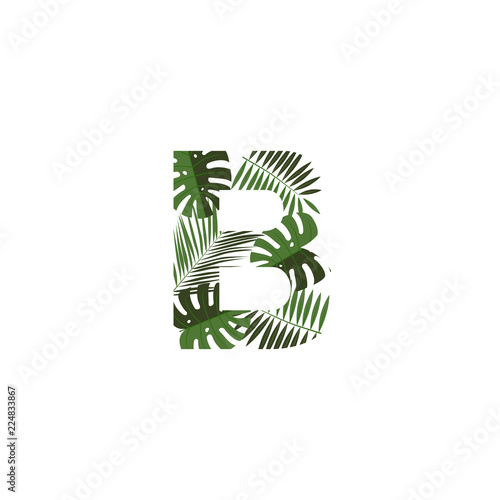 Vector Logo Letter B Tropical Leaves