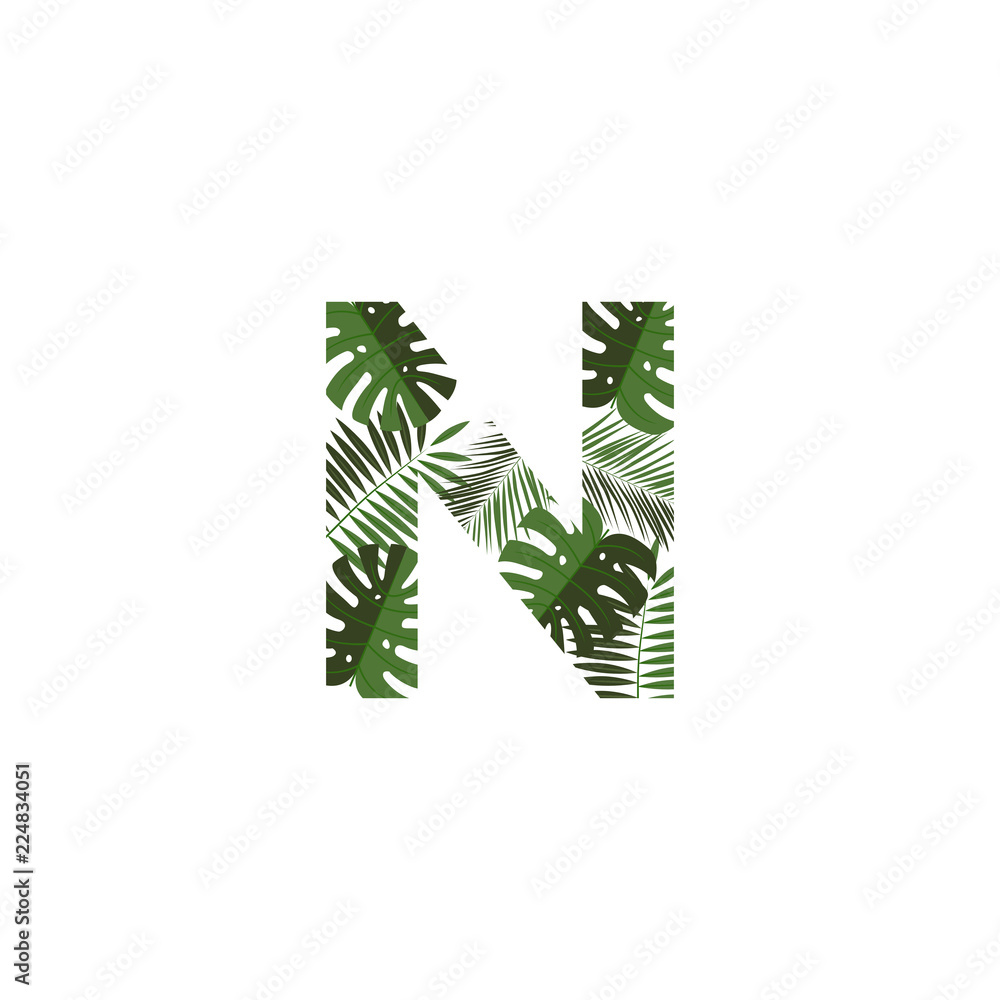 Vector Logo Letter N Tropical Leaves Vector Logo Letter N Tropical Leaves