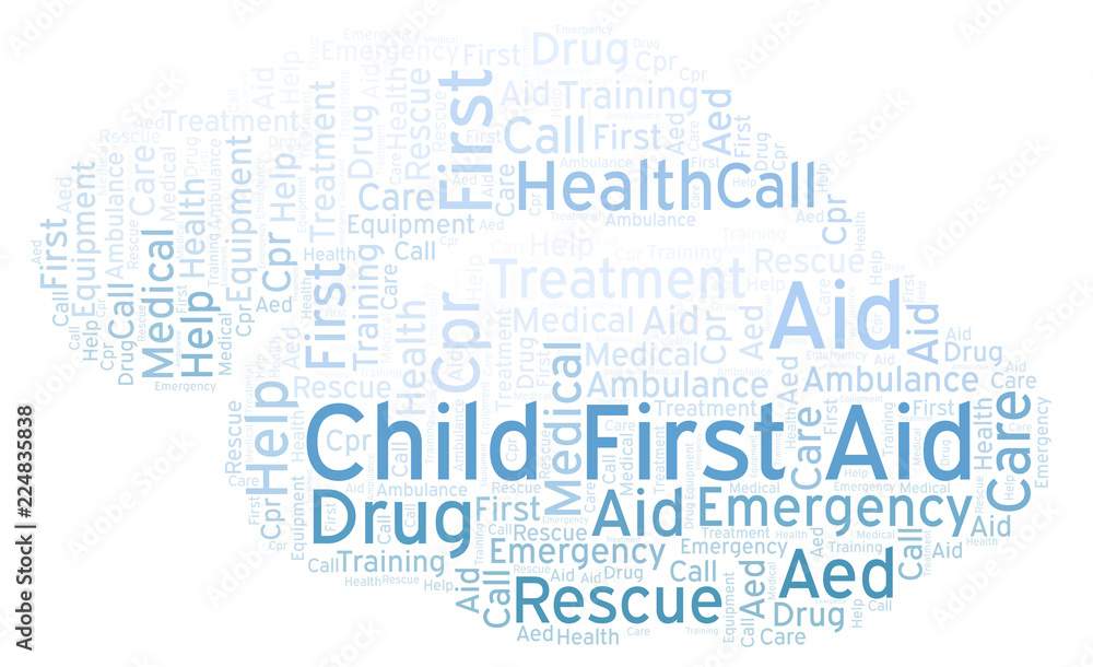 Child First Aid word cloud, made with text only.