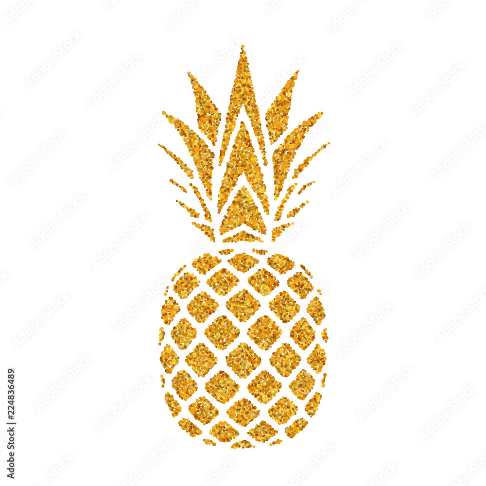 Pineapple golden with leaf. Tropical gold exotic fruit isolated white ...
