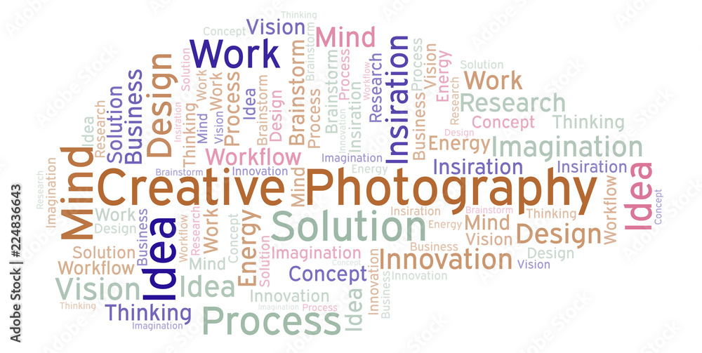 Creative Photography word cloud, made with text only.