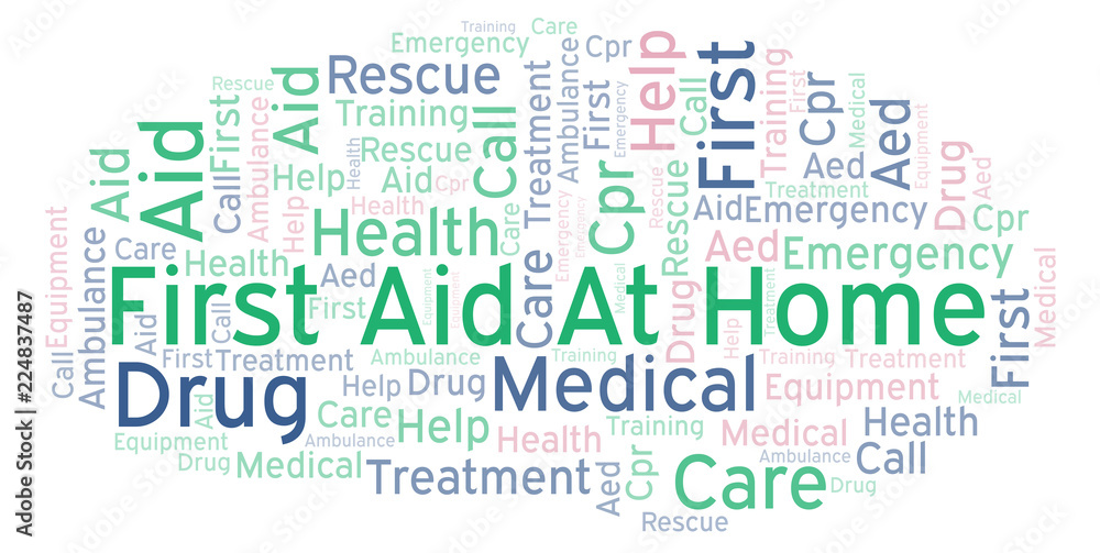 Obraz premium First Aid At Home word cloud, made with text only.