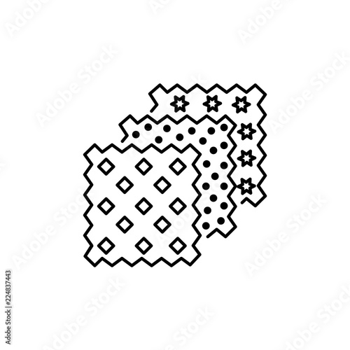 Black & white vector illustration of precut quilt squares. Line icon of quilting fabric bundle. Patchwork & sewing materials. Isolated on white background.