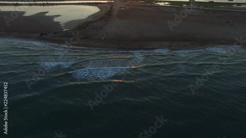 Aerial view of Ebro Delta estuary and wetlands. Europe, Spain, Catalonia, Province of Tarragona, Terres de l'Ebre, Deltebre, Punto de la Banya 