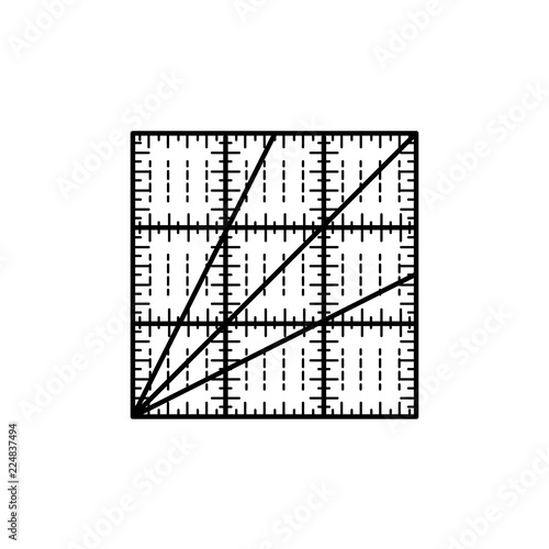 Black & white vector illustration of square quilting ruler. Line icon of patchwork & sewing tool to measure fabric blocks. Isolated on white background.