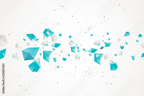 Abstract polygonal vector background with connecting dots and lines. Explode geometric shapes.