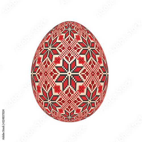 the easter egg with ukrainian cross-stitch ethnic pattern. pysanka ornament. isolated vector.