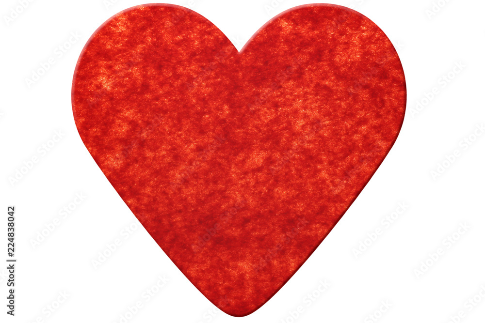 red heart made of felt isolated on white