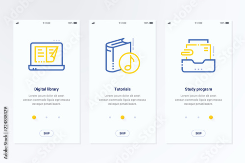 Digital library, Tutorials, Study program Vertical Cards with strong metaphors.