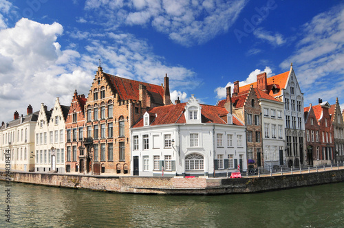 Canal and old houses in Bruges (Brugge) Belgium.