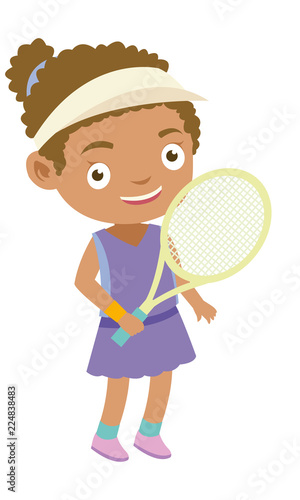 Little young girl playing tennis