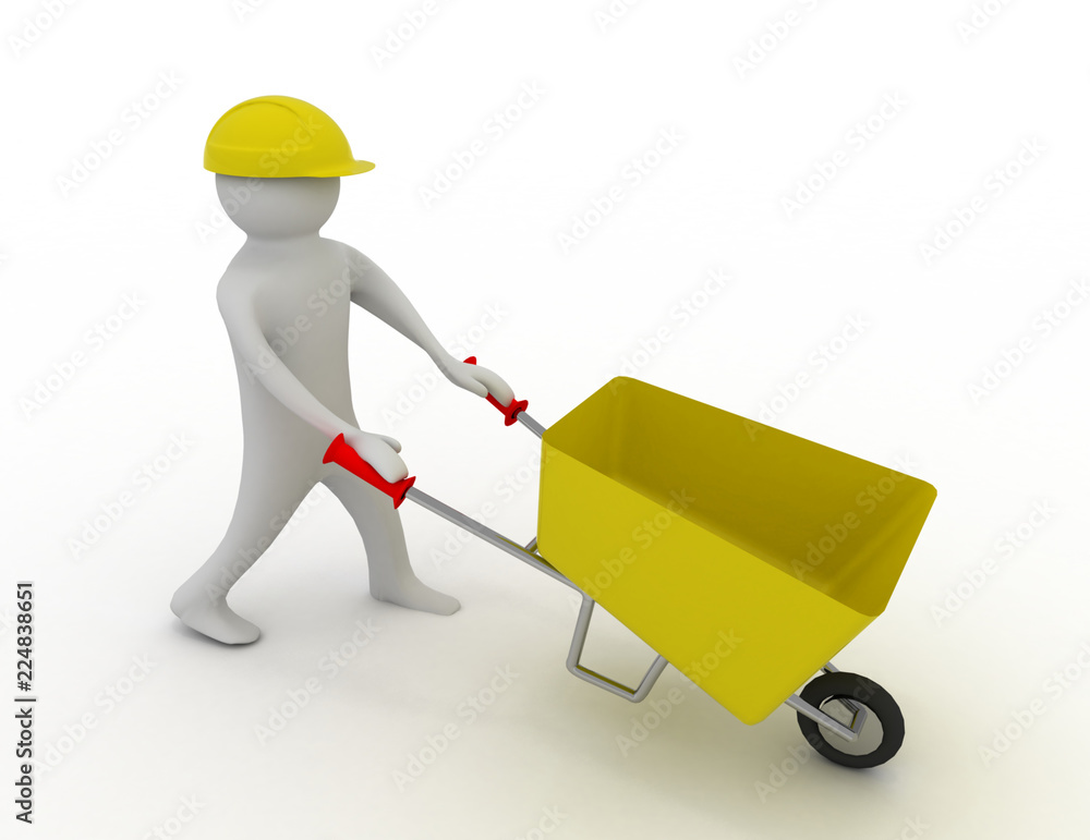 3d people - man, person with a wheelbarrow 3d people - man, person with a wheelbarrow