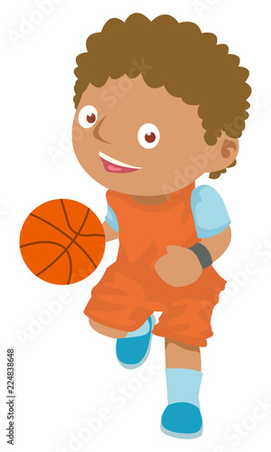 young black little boy playing basketball