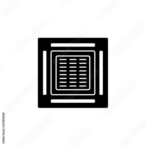 Vector illustration of cassette air conditioner.  Flat icon of heat regulation appliance. Climate equipment for home & office. Isolated on white background.