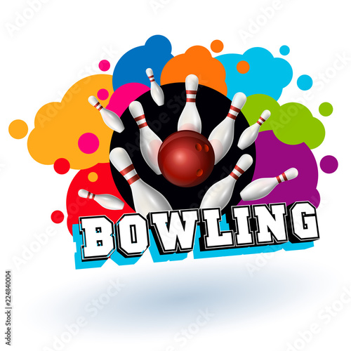 Bowling colorful sign. Vector clip art illustration.