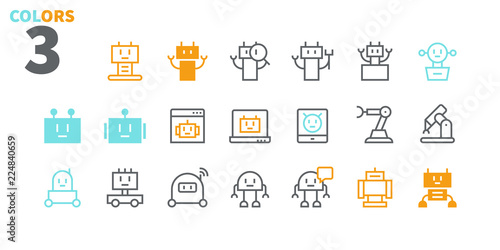 Robots Pixel Perfect Well-crafted Vector Thin Line Icons 48x48 Ready for 24x24 Grid for Web Graphics and Apps with Editable Stroke. Simple Minimal Pictogram Part 1