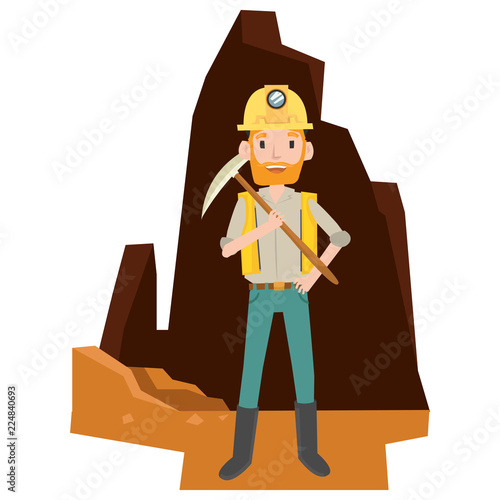 A miner in the cave looking for a gold