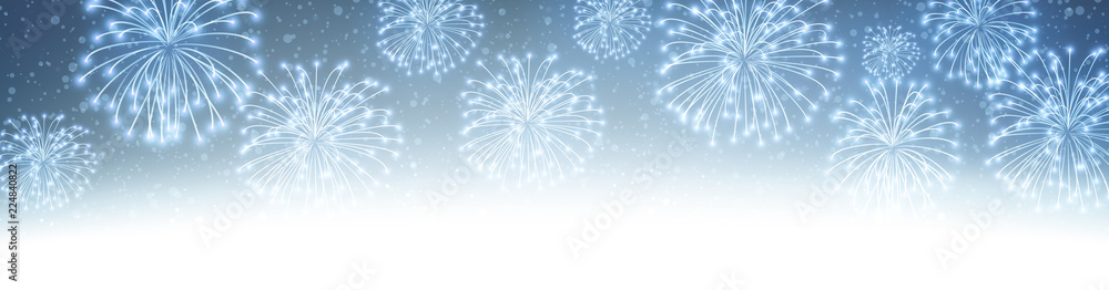 Blue shiny festive banner with fireworks. Blue shiny festive banner with fireworks.