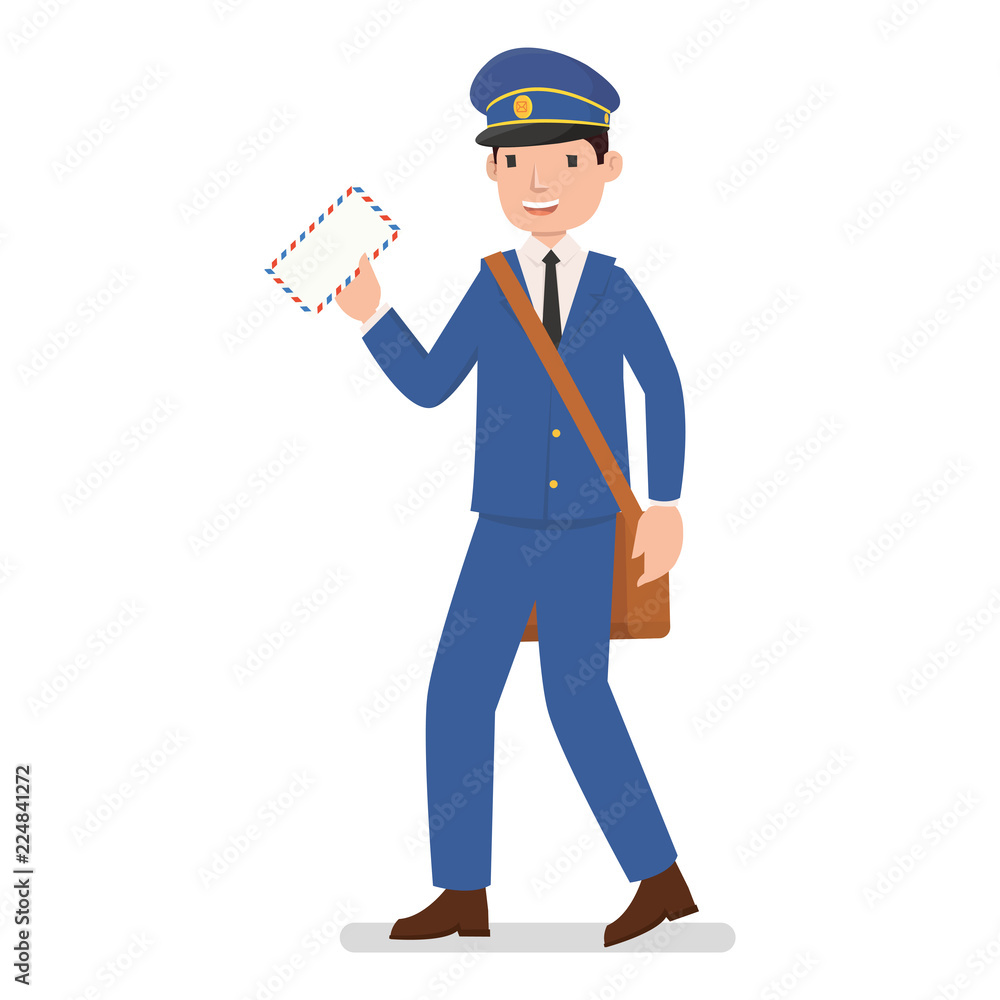 A postman with the bag full of letter ready to send it