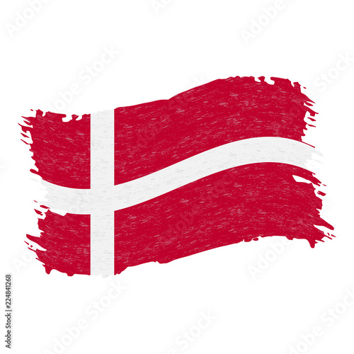 Flag of Denmark, Grunge Abstract Brush Stroke Isolated On A White Background. Vector Illustration. National Flag In Grungy Style. Use For Brochures, Printed Materials, Logos, Independence Day photo