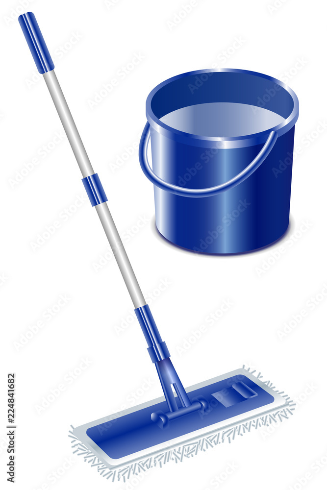 Mop and bucket. Isolated on white background. Vector illustration. Mop and bucket. Isolated on white background. Vector illustration.