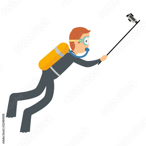 A man use action camera when diving