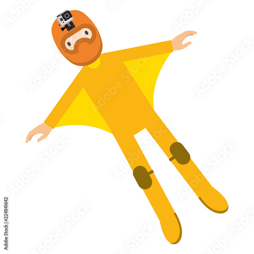 Sky diver in yellow suit extreme sport