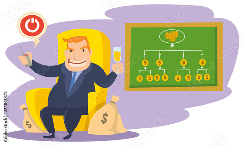 Funny fat men capitalists in black suits and playing with money