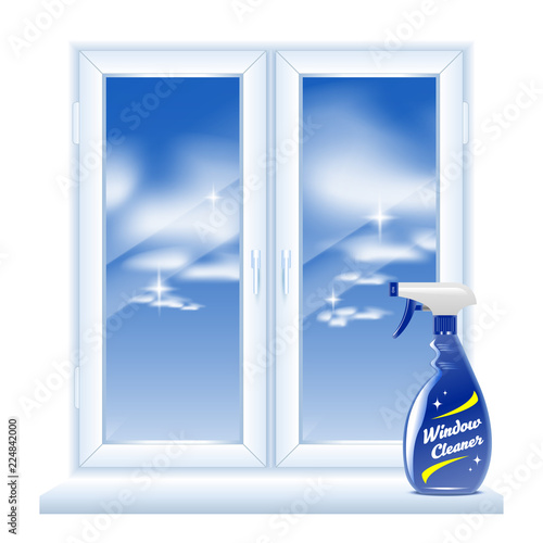 Window Cleaning Spray. Spray Glass Cleaner. Window Cleaning Service Concept. Vector Illustration.