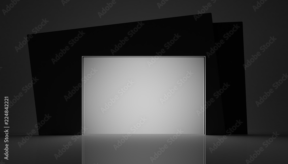 3d rendering of an empty white futuristic way on a black dark background