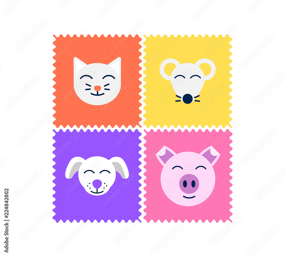 Animal stamps vector set 