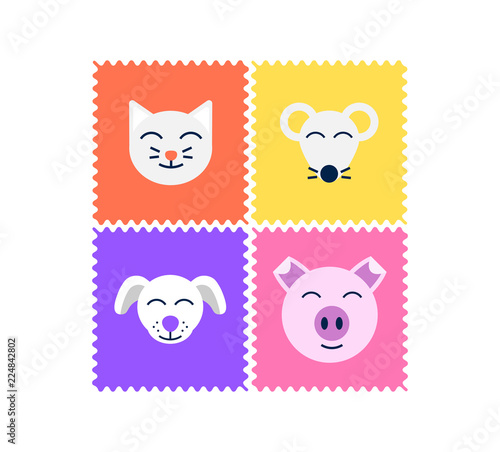 Animal stamps vector set 