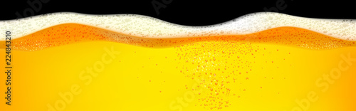 Yellow horizontal beer foam background illustration. Beer foam background with realistic bubbles menu design for banners and flyers. 