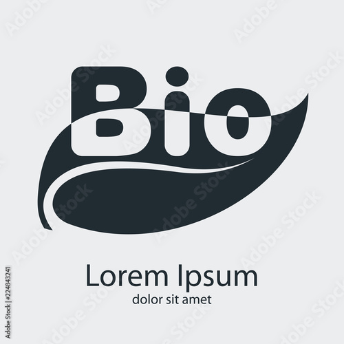 Logotipo Bio espacio negativo en hoja en fondo gris