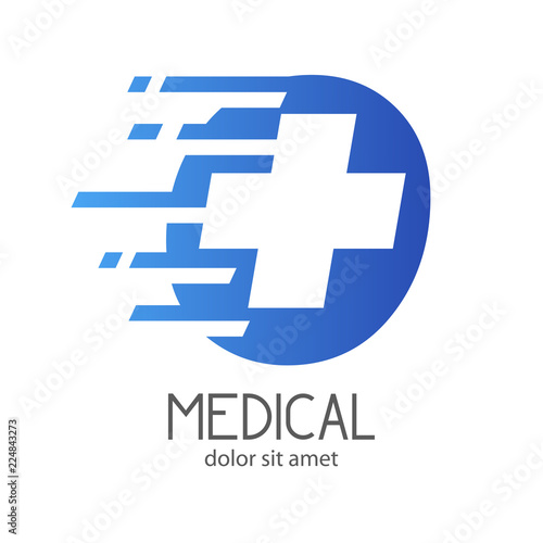 Logotipo MEDICAL con cruz en circulo estilo FAST en azul