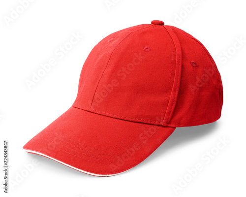 Red cap isolated on white background. Template of baseball cap in front view. ( Clipping path )