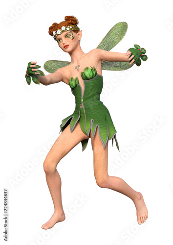 3D Rendering Spring Fairy on White