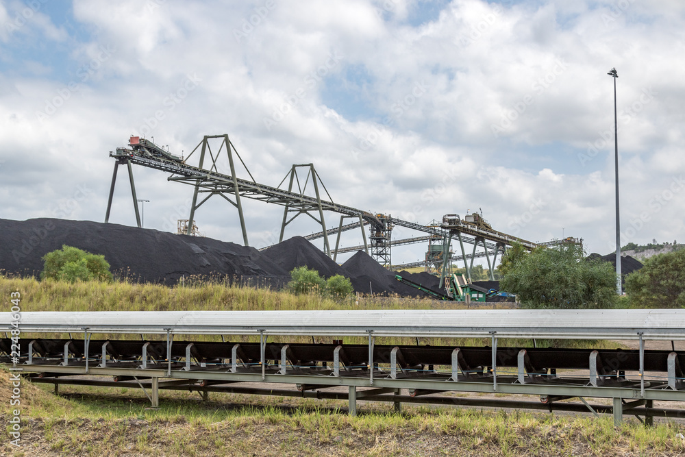 Coal mine conveyor and coal stockpile Coal mine conveyor and coal stockpile