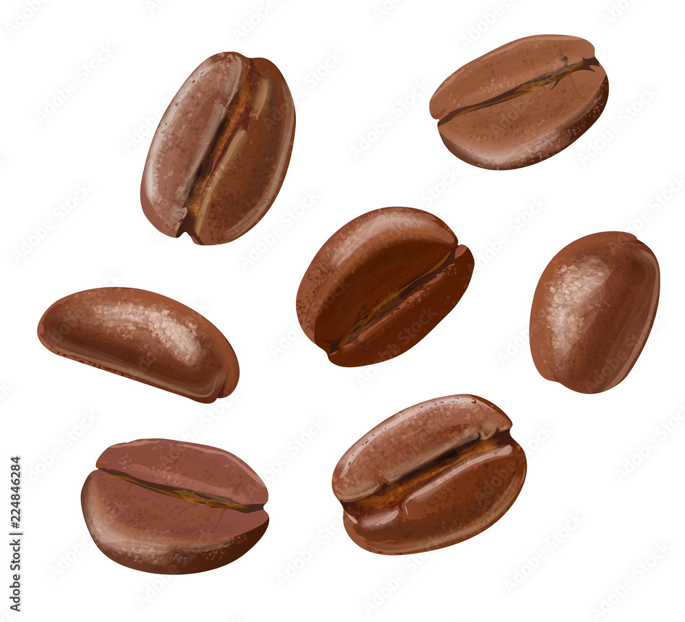 Сoffee beans brown fried. Isolated over white background Сoffee beans brown fried. Isolated over white background