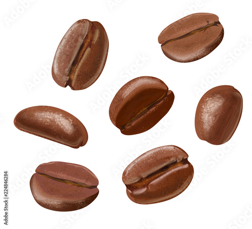 Сoffee beans brown fried. Isolated over white background