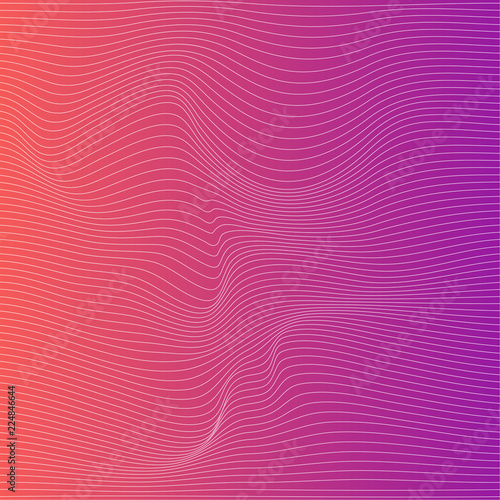 Wave distorted texture of color gradation. Abstract dynamical rippled surface. Vector stripe deformation background.