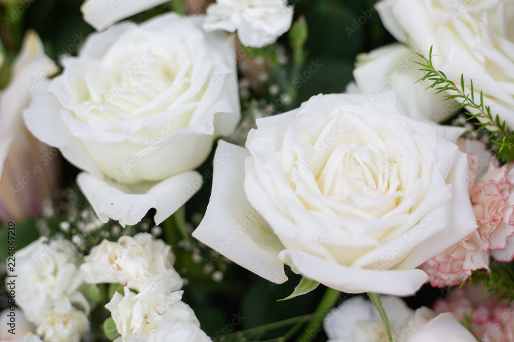 Obraz premium close up of white Artificial Bouquet Flower decor in ceremony.