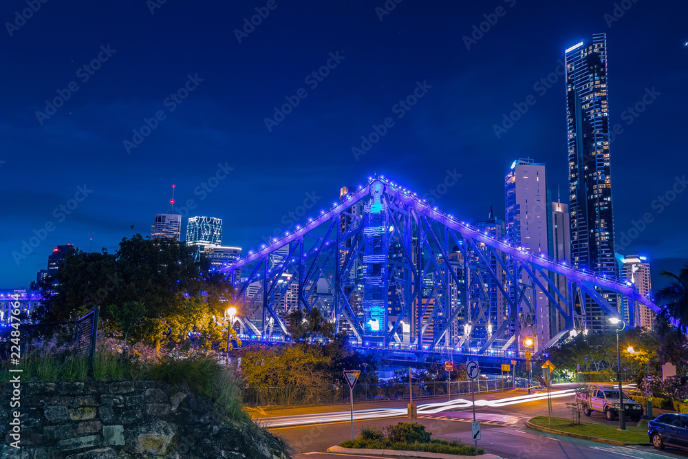 Glowing with blue light bridge in Brisbane