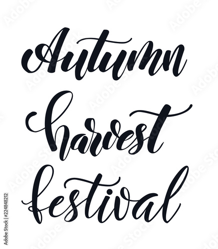 Hand drawn lettering Harvest festival. Black and white