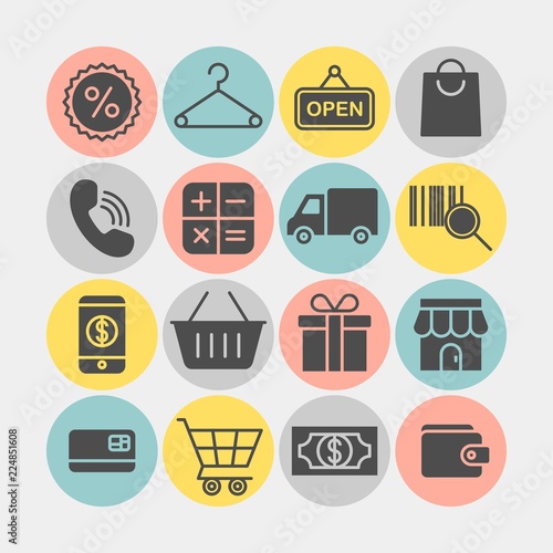 Shopping flat vector icons set. Shopping spree flat vector icons set. In a store flat vector icons set