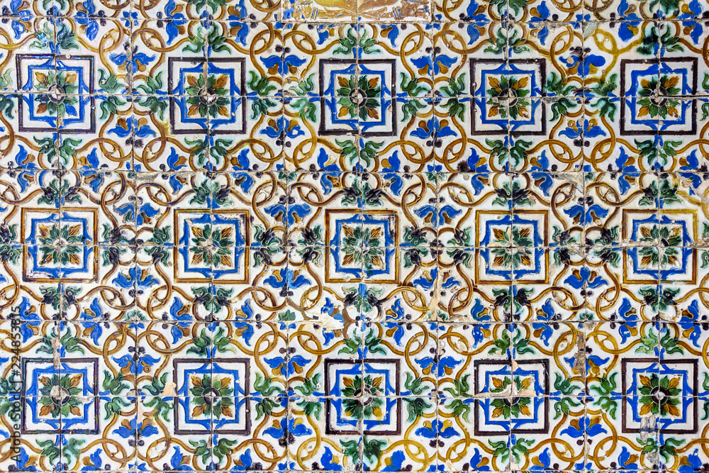 background of Arabic style tiles in Seville, Andalucia, Spain