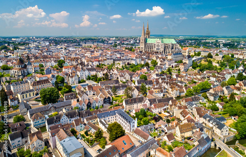 Aerial view of Chartres city with the Cathedral. A UNESCO world heritage site in Eure-et-Loir, France photo