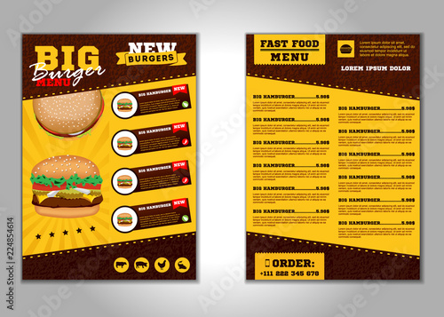 Fast food flyer design vector template in A4 size. Brochure and Layout Design. food concept.
